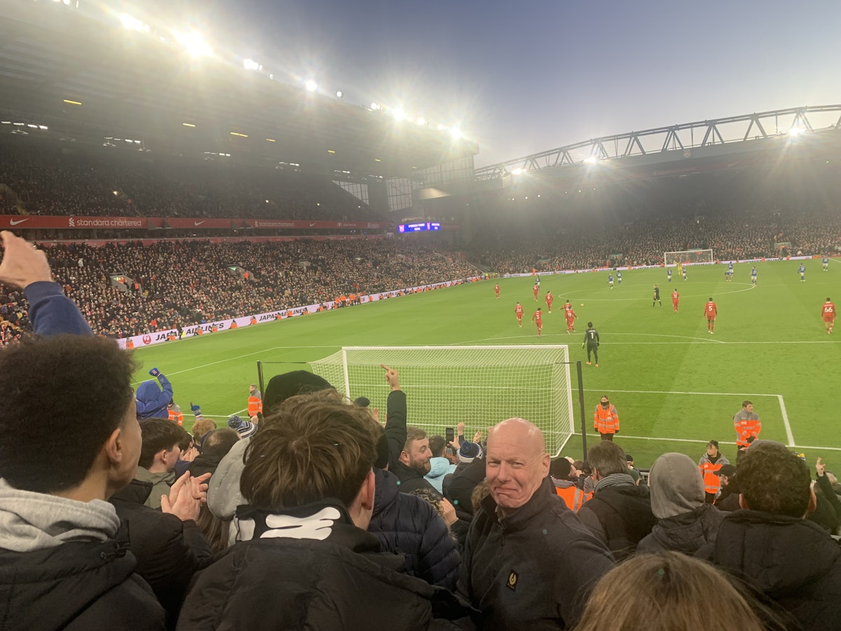 Fans after celebrating Town's consolation against Liverpool at Anfield